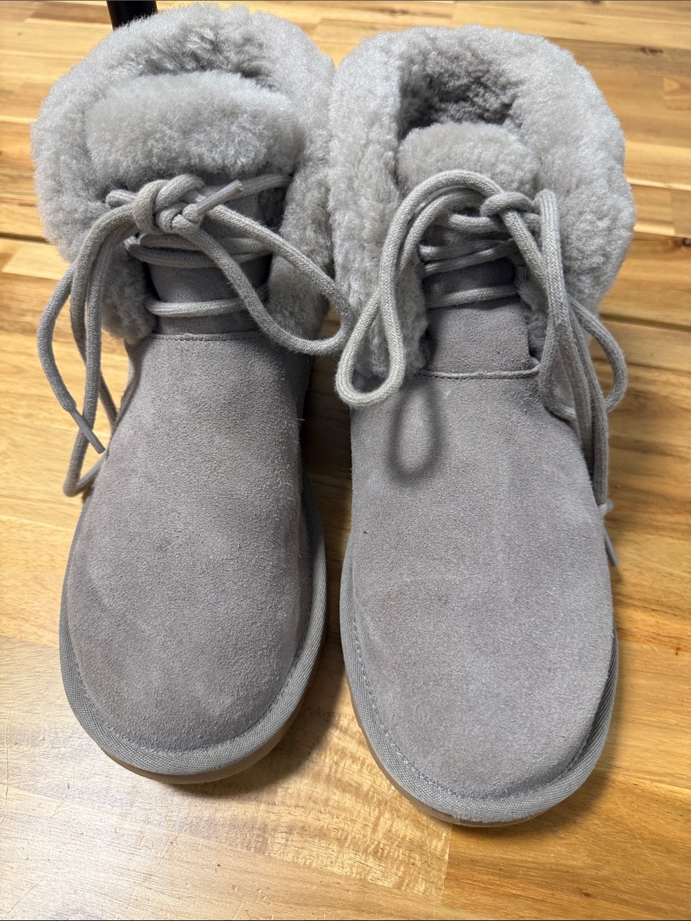 UGG Gray Suede Shearling-Lined Lace-Up Ankle Boots